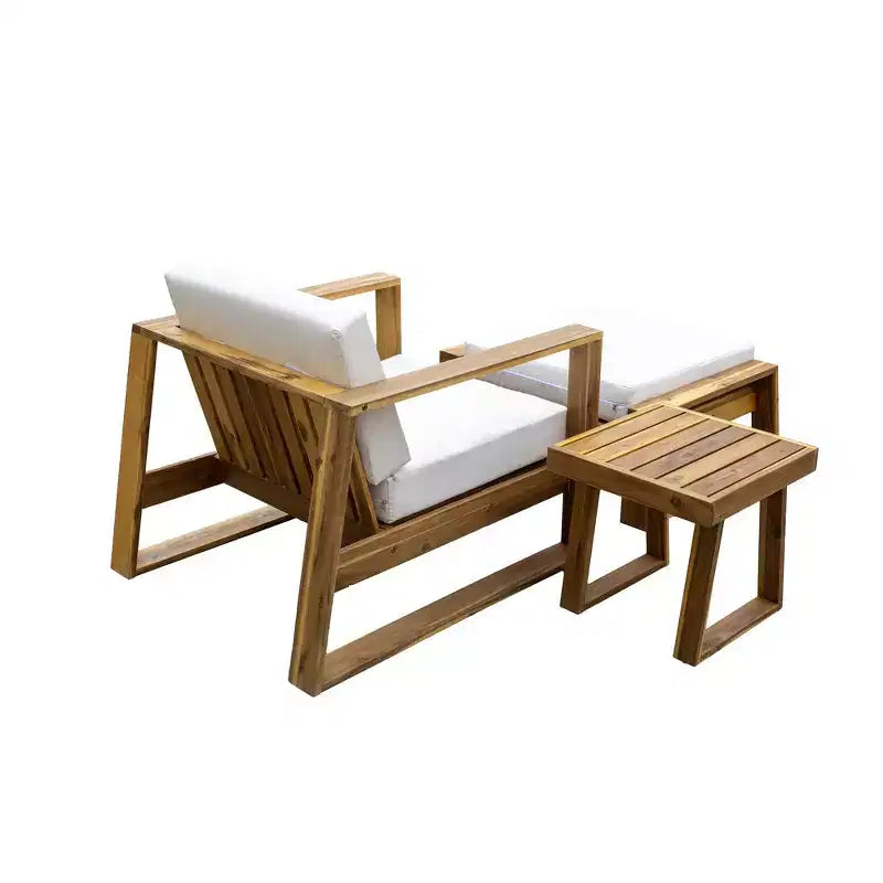 Ensemble fauteuil de jardin et ottoman GDFStudio Camille en bois d'acacia avec coussins