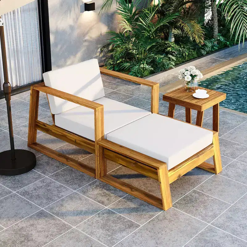 Ensemble fauteuil de jardin et ottoman GDFStudio Camille en bois d'acacia avec coussins