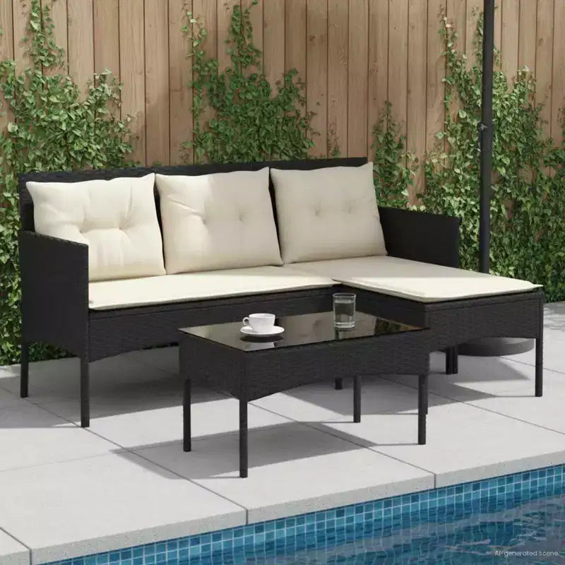 vidaXL Salon de jardin avec coussins 2 pcs Résine tressée noir et crème