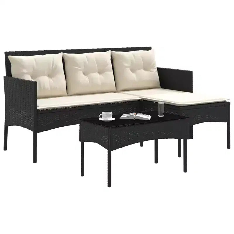 vidaXL Salon de jardin avec coussins 2 pcs Résine tressée noir et crème