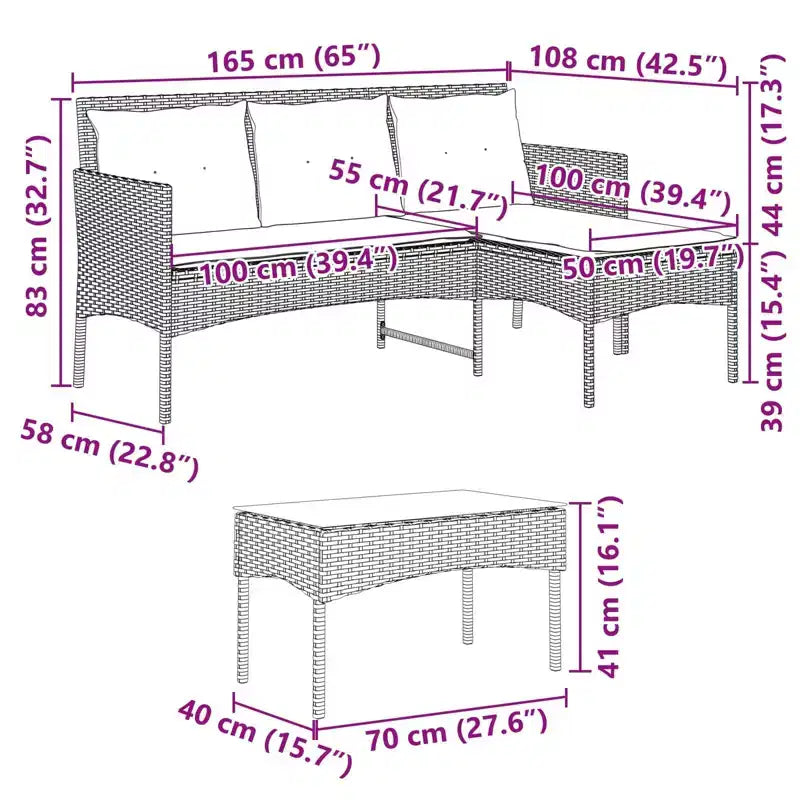 vidaXL Salon de jardin avec coussins 2 pcs Résine tressée noir et crème