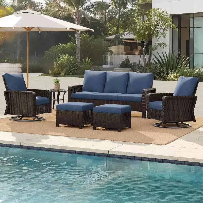GDFStudio Jeremiah Modern 6 Piece Outdoor Rattan Chat Set with Cushions