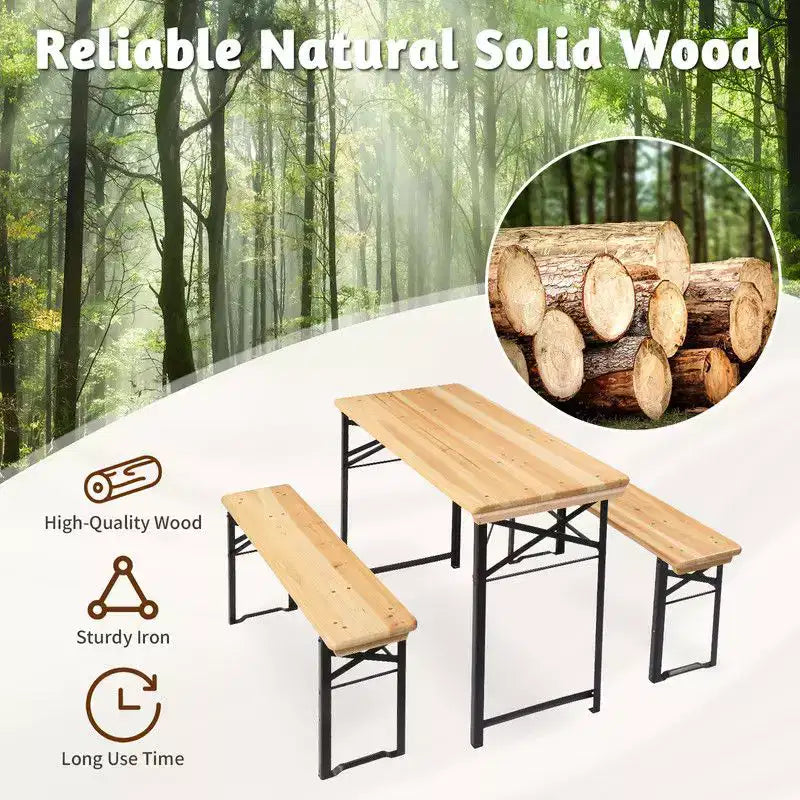 Table de pique-nique rectangulaire en bois Karl Home avec bancs 4 personnes
