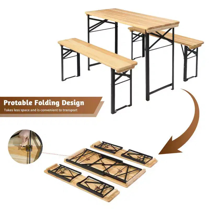 Table de pique-nique rectangulaire en bois Karl Home avec bancs 4 personnes