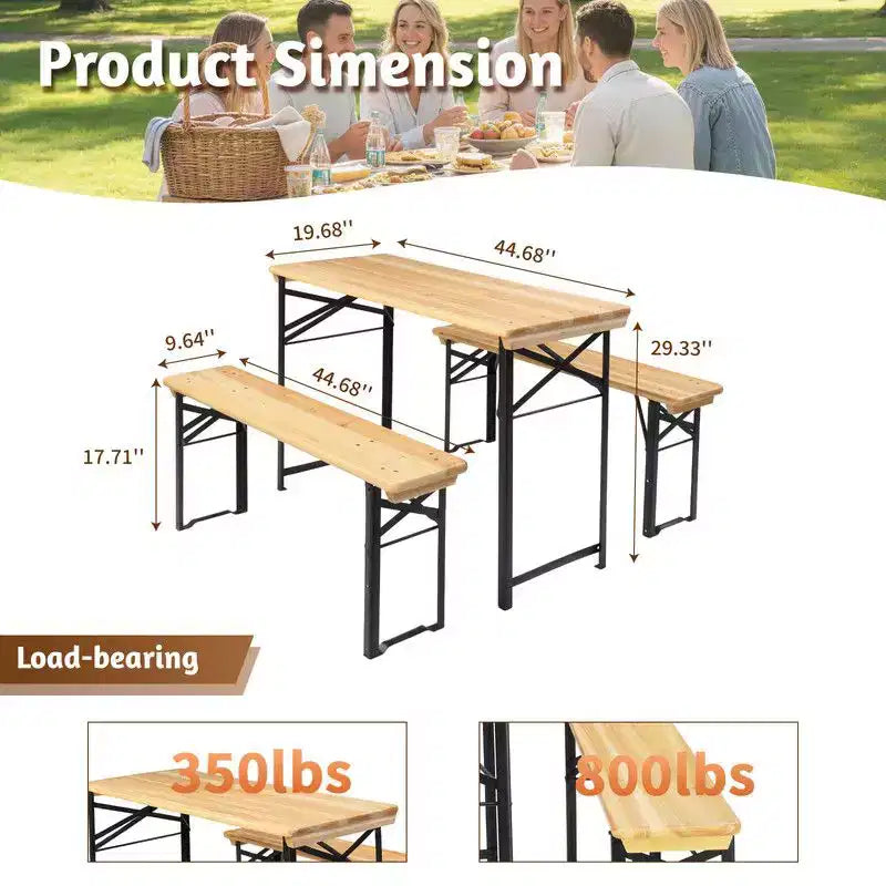 Table de pique-nique rectangulaire en bois Karl Home avec bancs 4 personnes