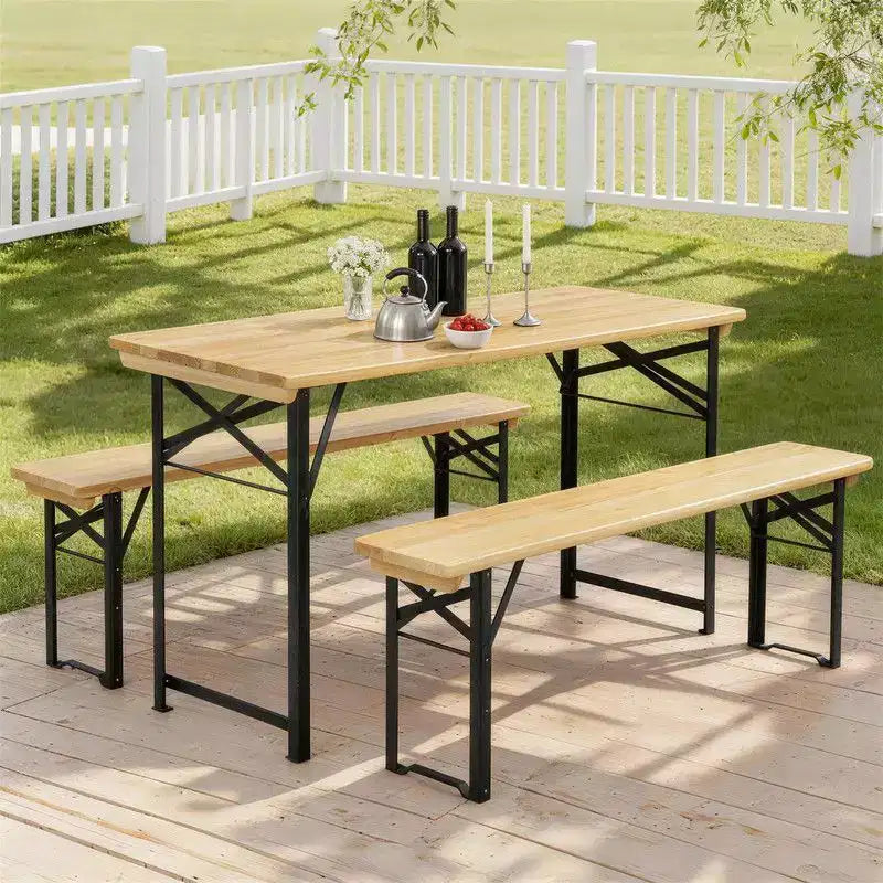 Table de pique-nique rectangulaire en bois Karl Home avec bancs 4 personnes