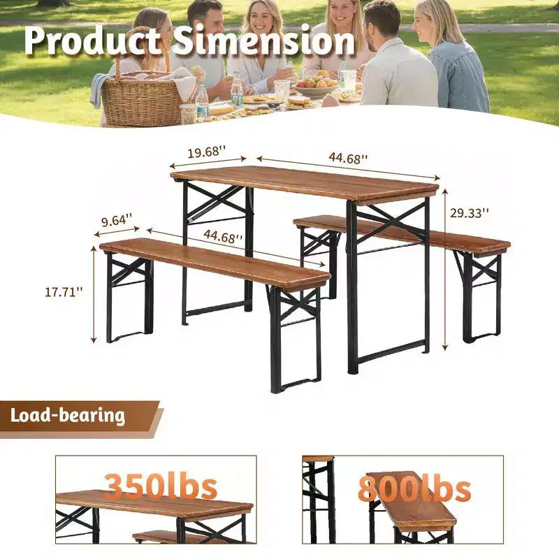 Table de pique-nique rectangulaire en bois Karl Home avec bancs 4 personnes