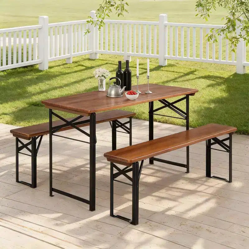 Table de pique-nique rectangulaire en bois Karl Home avec bancs 4 personnes