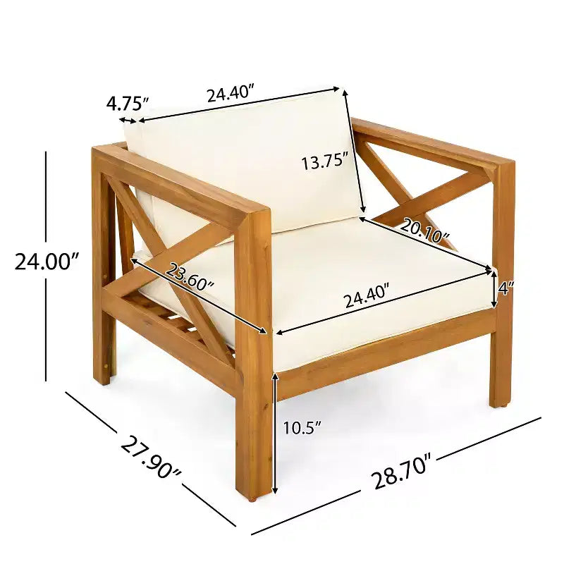 Christopher Knight Home Claremont Ensemble de conversation 4 pièces en bois d'acacia moderne pour patio avec coussins