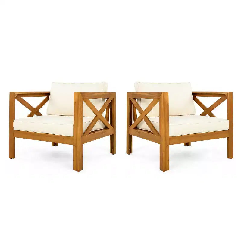 Christopher Knight Home Claremont Ensemble de conversation 4 pièces en bois d'acacia moderne pour patio avec coussins