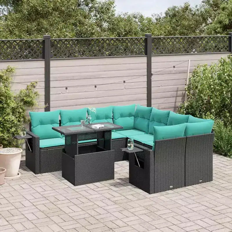 vidaXL Salon de jardin avec coussins en résine tressée et acacia