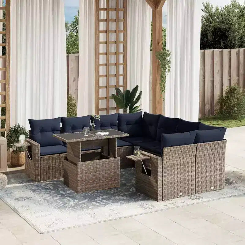 vidaXL Salon de jardin avec coussins en résine tressée et acacia