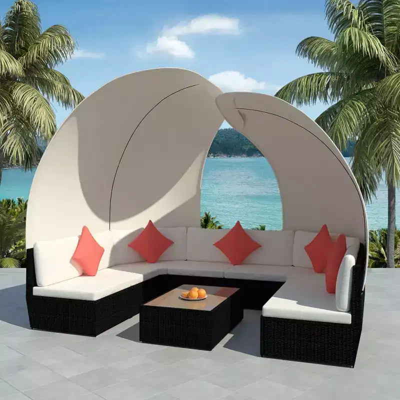 vidaXL Salon de jardin avec auvent en poly rotin anthracite