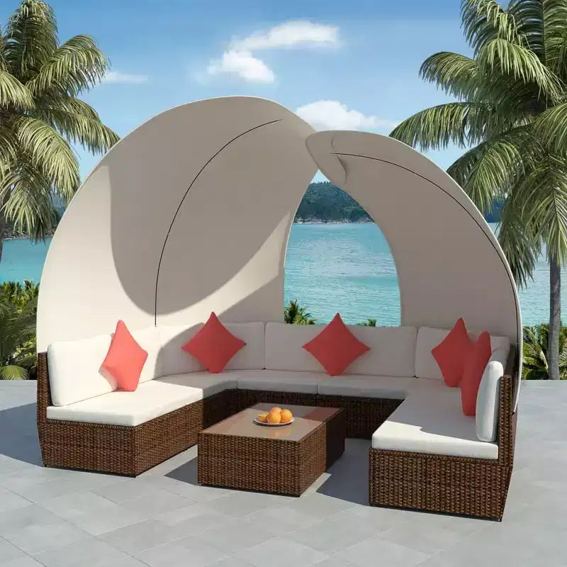 vidaXL Salon de jardin avec auvent en poly rotin anthracite