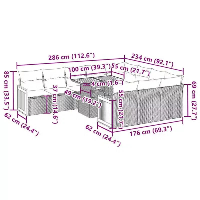 vidaXL Salon de jardin 11 pcs avec coussins Noir Résine tressée Acacia
