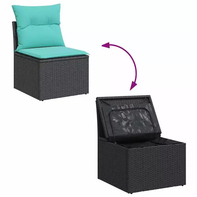 vidaXL Salon de jardin 11 pcs avec coussins Noir Résine tressée Acacia