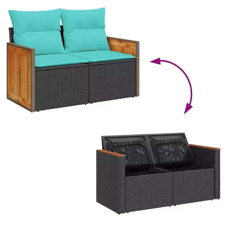 vidaXL Salon de jardin 11 pcs avec coussins Noir Résine tressée Acacia