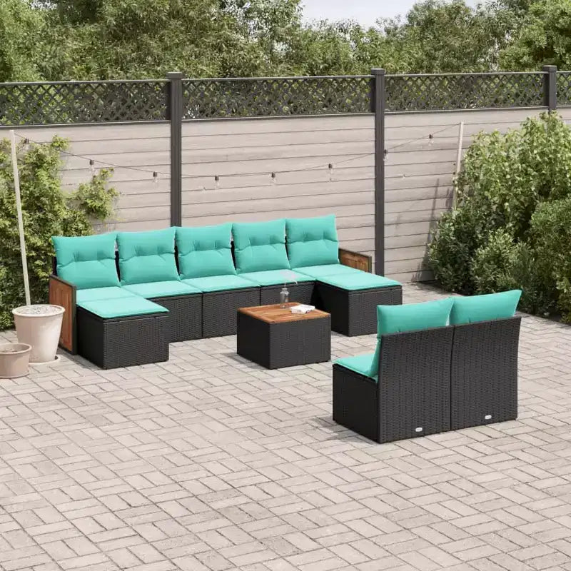 vidaXL Salon de jardin 10 pcs avec coussins résine tressée noir
