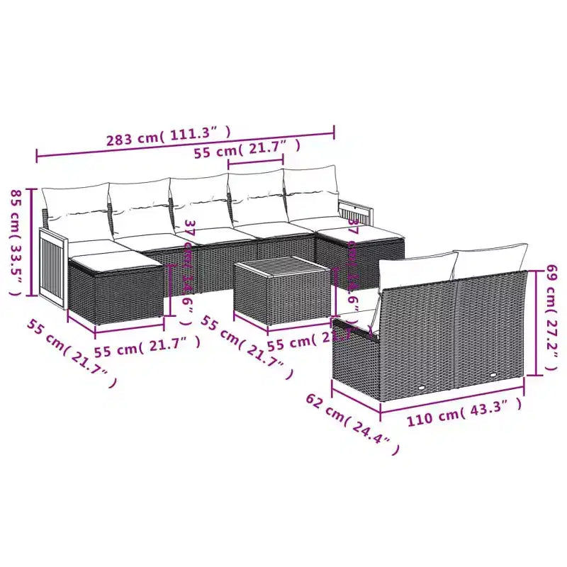 vidaXL Salon de jardin 10 pcs avec coussins résine tressée noir
