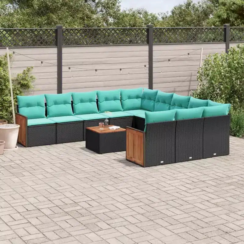 vidaXL Salon de jardin 12 pcs avec coussins Résine tressée Noir