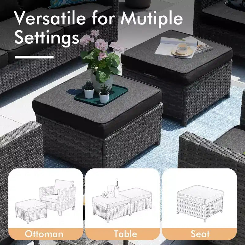 Ensemble de salon de jardin HOMLUX en rotin 7 pièces avec canapé, poufs et fauteuils