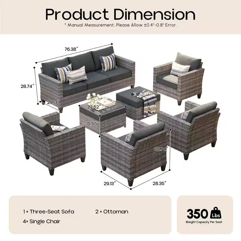 Ensemble de salon de jardin HOMLUX en rotin 7 pièces avec canapé, poufs et fauteuils
