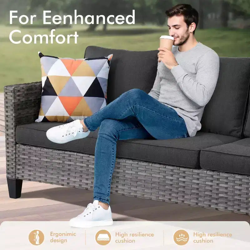 Ensemble de salon de jardin HOMLUX en rotin 7 pièces avec canapé, poufs et fauteuils