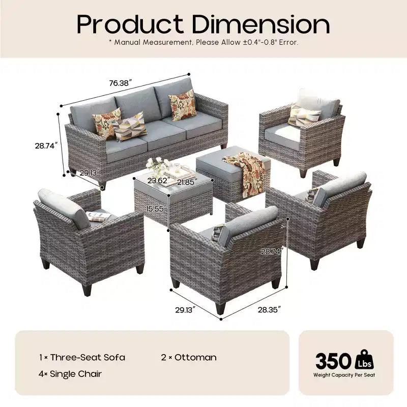 Ensemble de salon de jardin HOMLUX en rotin 7 pièces avec canapé, poufs et fauteuils