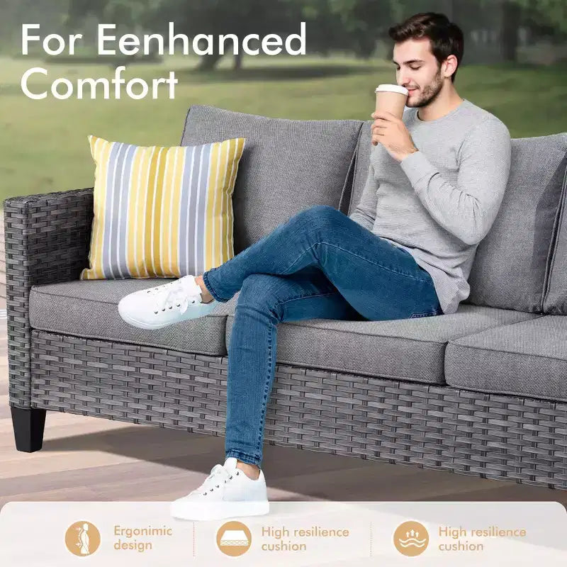 Ensemble de salon de jardin HOMLUX en rotin 7 pièces avec canapé, poufs et fauteuils