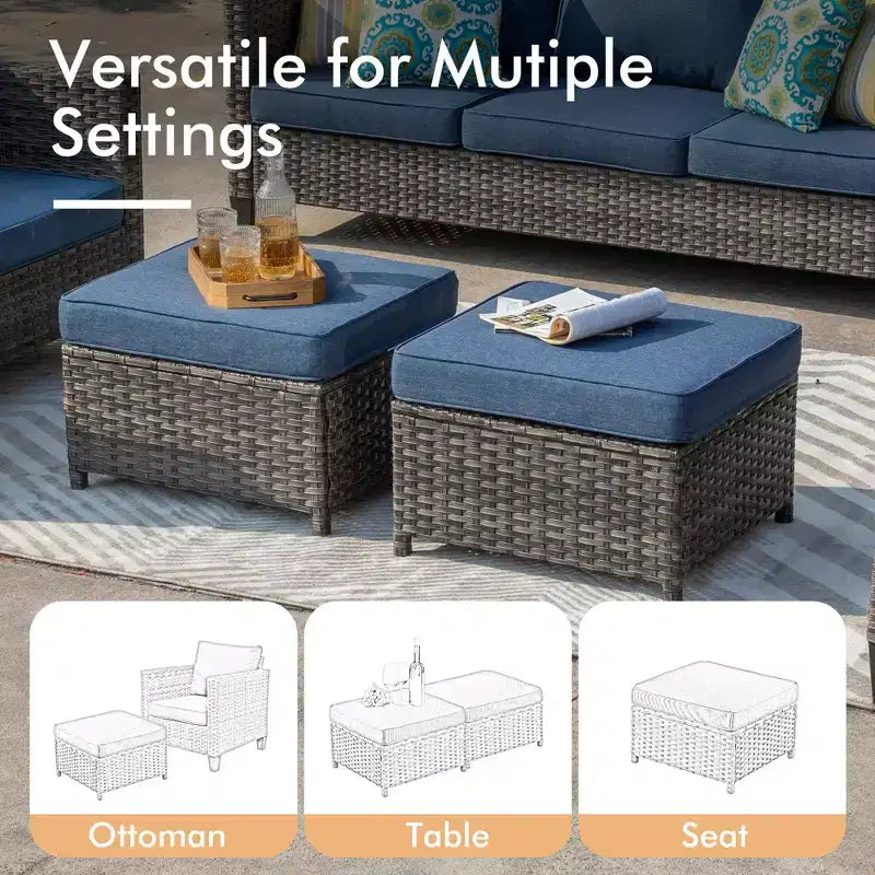 Ensemble de salon de jardin HOMLUX en rotin 7 pièces avec canapé, poufs et fauteuils
