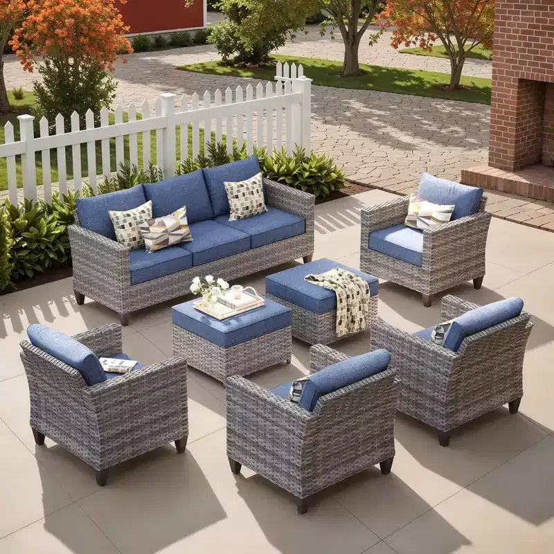 Ensemble de salon de jardin HOMLUX en rotin 7 pièces avec canapé, poufs et fauteuils
