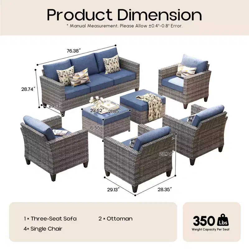 Ensemble de salon de jardin HOMLUX en rotin 7 pièces avec canapé, poufs et fauteuils