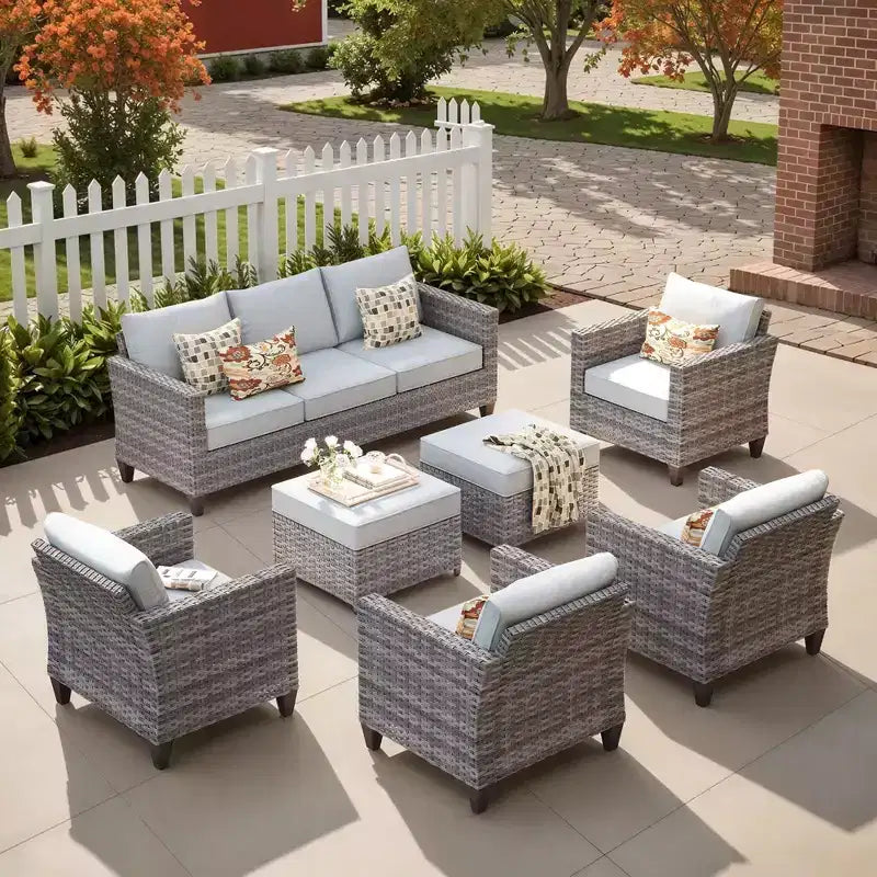 Ensemble de salon de jardin HOMLUX en rotin 7 pièces avec canapé, poufs et fauteuils
