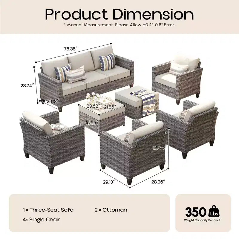 Ensemble de salon de jardin HOMLUX en rotin 7 pièces avec canapé, poufs et fauteuils