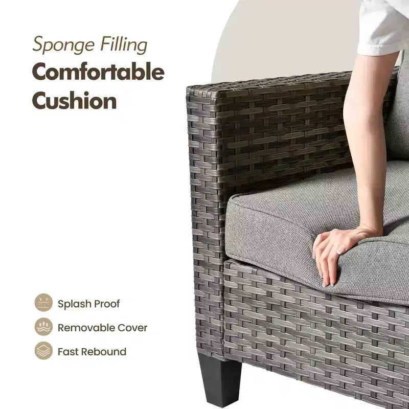 Ensemble de mobilier de patio extérieur 5 pièces HOMLUX : canapé 3 places + 2 fauteuils + 2 poufs