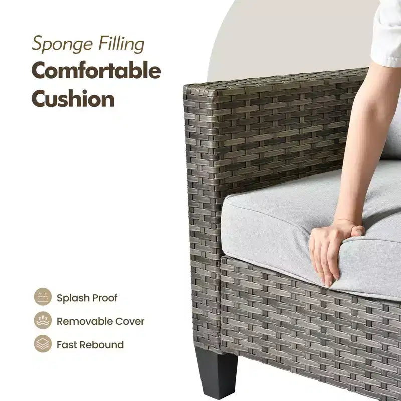 Ensemble de mobilier de patio extérieur 5 pièces HOMLUX : canapé 3 places + 2 fauteuils + 2 poufs