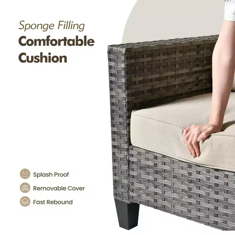 Ensemble de mobilier de patio extérieur 5 pièces HOMLUX : canapé 3 places + 2 fauteuils + 2 poufs