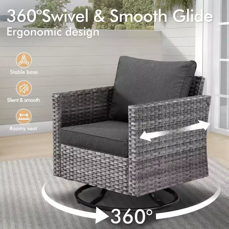 Ensemble de conversation d'extérieur 6 pièces HOMLUX avec canapé 3 places et poufs, ensemble de chaises pivotantes