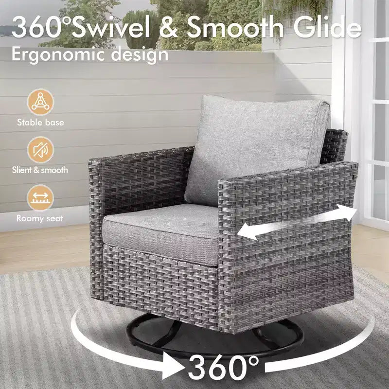 Ensemble de conversation d'extérieur 6 pièces HOMLUX avec canapé 3 places et poufs, ensemble de chaises pivotantes