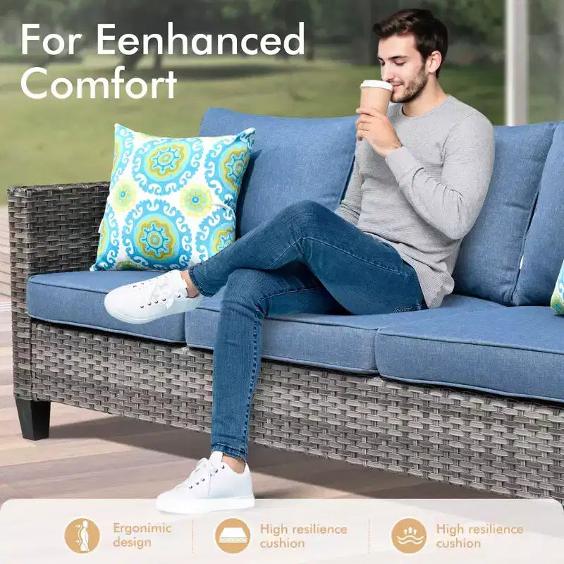 Ensemble de conversation d'extérieur 6 pièces HOMLUX avec canapé 3 places et poufs, ensemble de chaises pivotantes