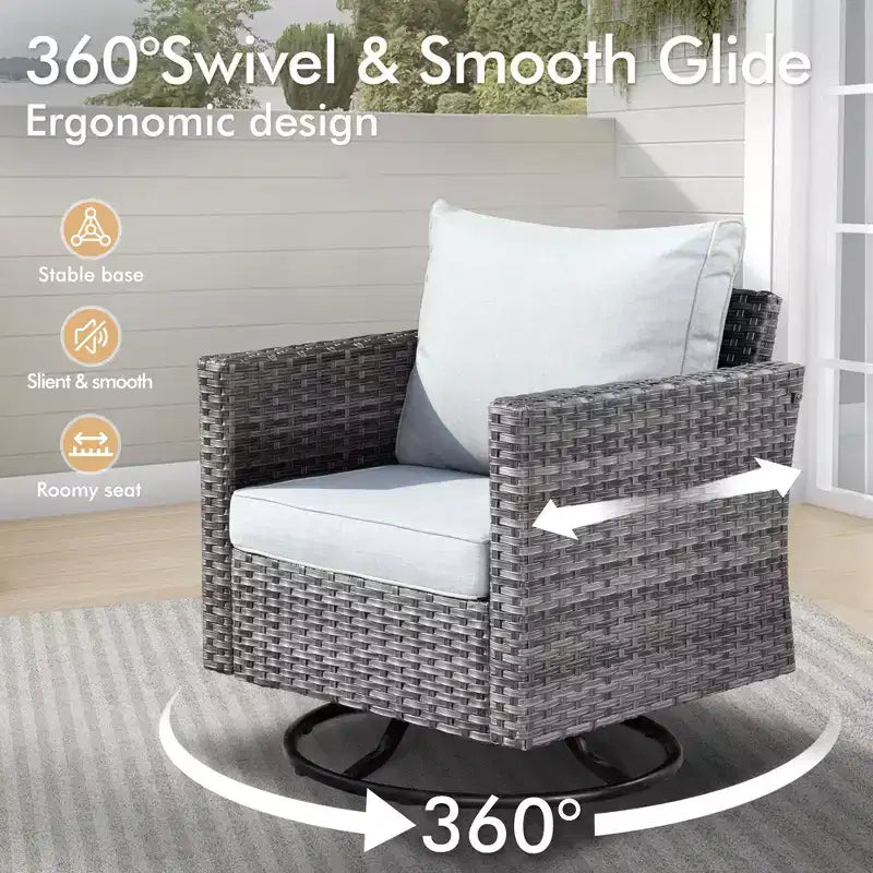 Ensemble de conversation d'extérieur 6 pièces HOMLUX avec canapé 3 places et poufs, ensemble de chaises pivotantes