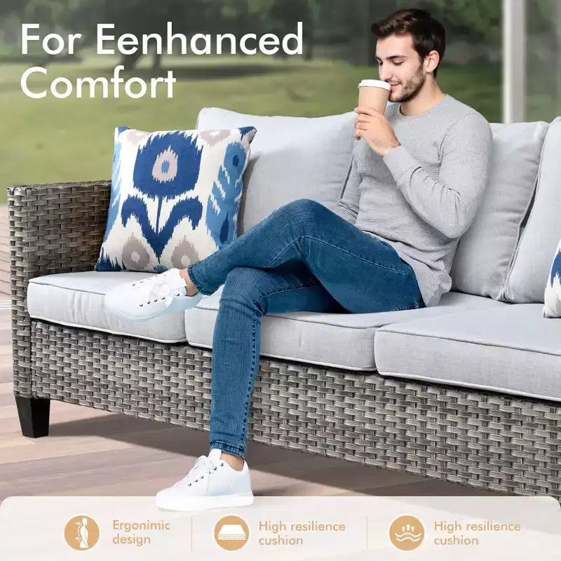 Ensemble de conversation d'extérieur 6 pièces HOMLUX avec canapé 3 places et poufs, ensemble de chaises pivotantes