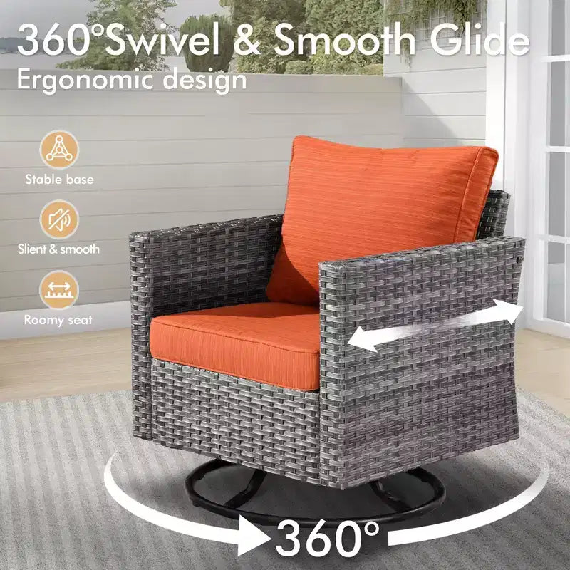 Ensemble de conversation d'extérieur 6 pièces HOMLUX avec canapé 3 places et poufs, ensemble de chaises pivotantes