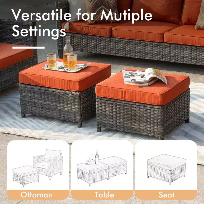 Ensemble de conversation d'extérieur 6 pièces HOMLUX avec canapé 3 places et poufs, ensemble de chaises pivotantes
