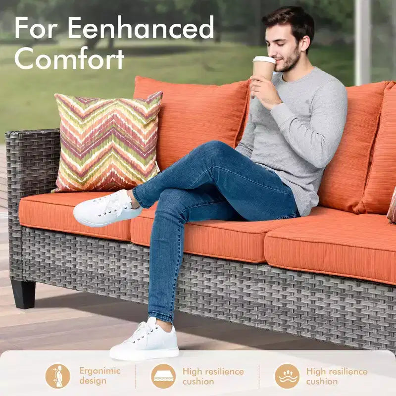 Ensemble de conversation d'extérieur 6 pièces HOMLUX avec canapé 3 places et poufs, ensemble de chaises pivotantes