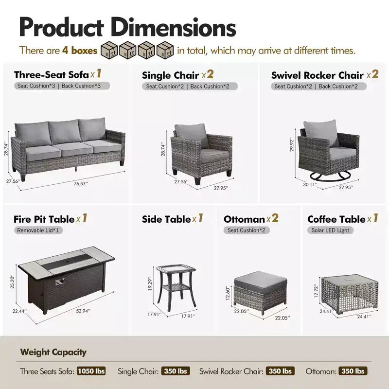 Ensemble de mobilier de jardin HOMLUX 10 pièces avec table foyer de 54 po et chaises pivotantes