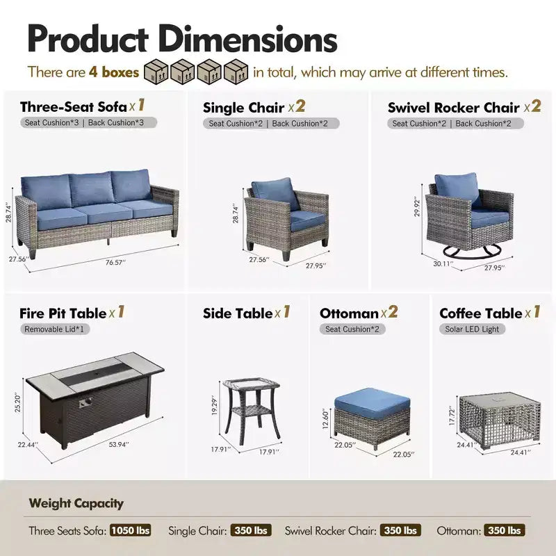 Ensemble de mobilier de jardin HOMLUX 10 pièces avec table foyer de 54 po et chaises pivotantes