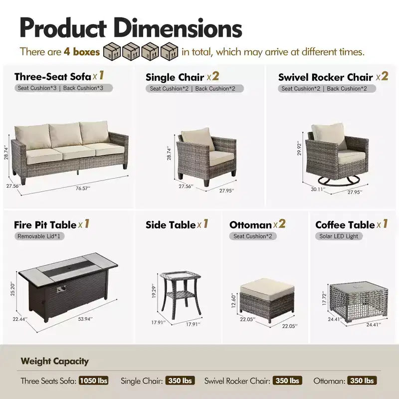 Ensemble de mobilier de jardin HOMLUX 10 pièces avec table foyer de 54 po et chaises pivotantes