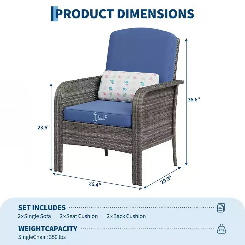 Ensemble de 2 chaises de patio en rotin d'extérieur, coussins épais, osier dégradé résistant aux intempéries - Sièges d'extérieur polyvalents pour véranda, terrasse, jardin, arrière-cour