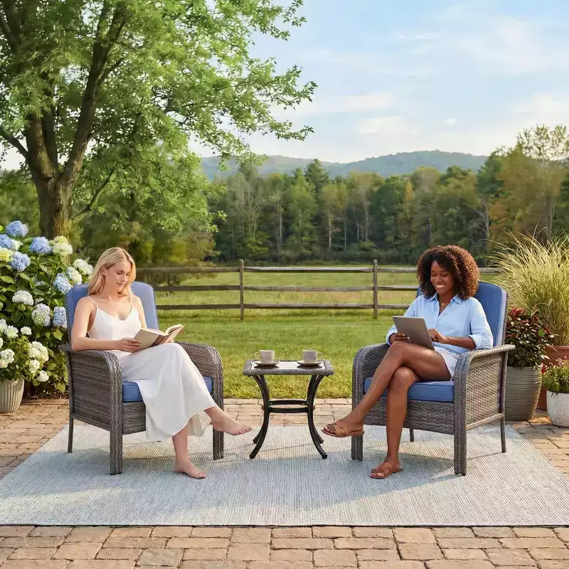Ensemble de 2 chaises de patio en rotin d'extérieur, coussins épais, osier dégradé résistant aux intempéries - Sièges d'extérieur polyvalents pour véranda, terrasse, jardin, arrière-cour